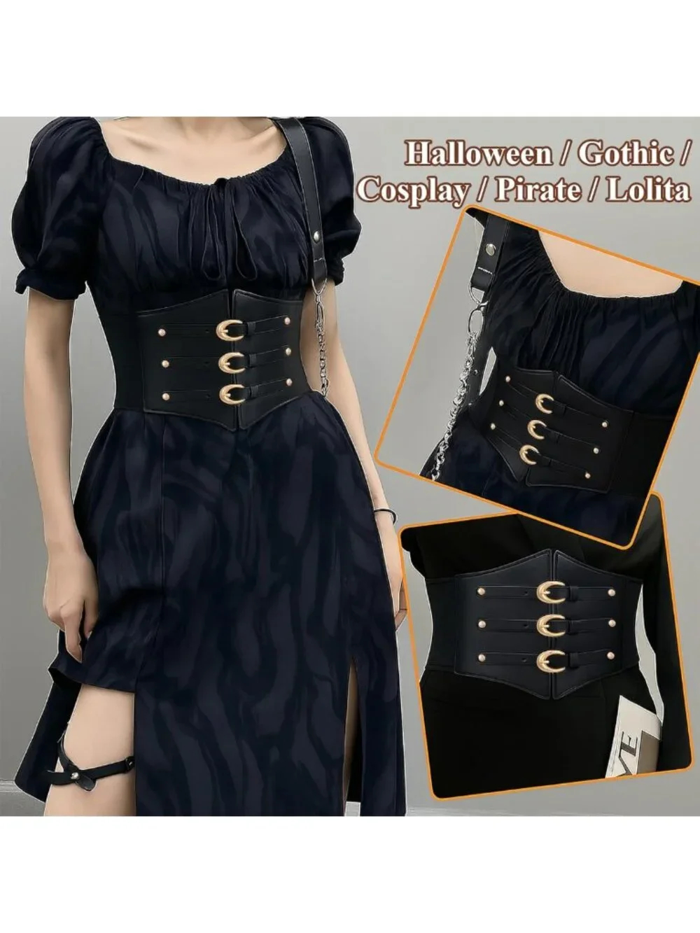 Wide Stretchy Corset Belt with Gold Buckle - Perfect for Daily Wear & Costumes